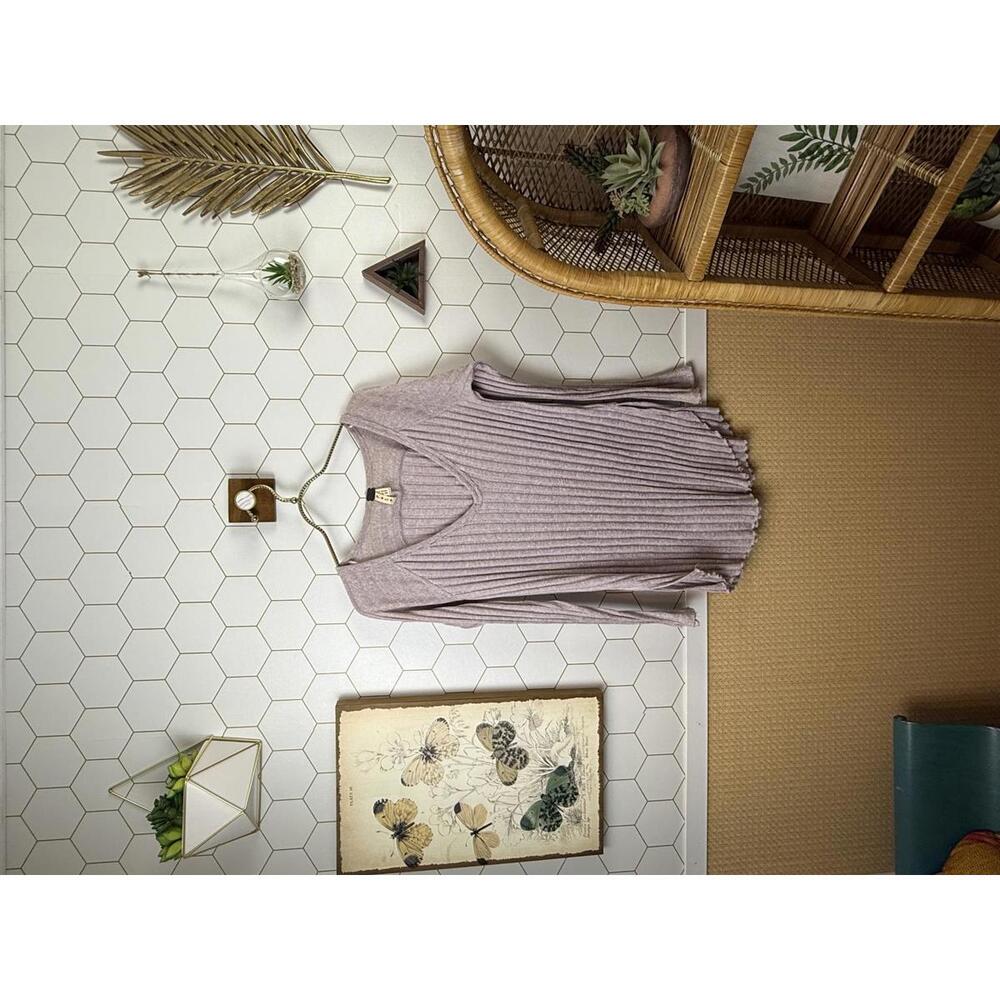We The Free Purple Thermal Waffle Knit V-Neck Tunic Top - Size - Small